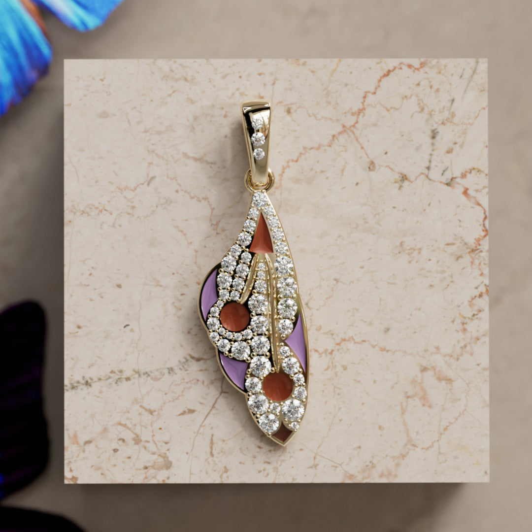 Mariposa Pendant Unique Nature Butterfly Lab Diamond Necklace in Lilac & Sienna By Valley Rose