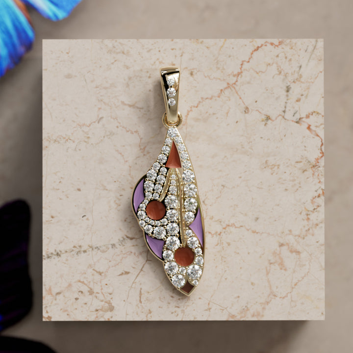 Mariposa Pendant Unique Nature Butterfly Lab Diamond Necklace in Lilac & Sienna By Valley Rose