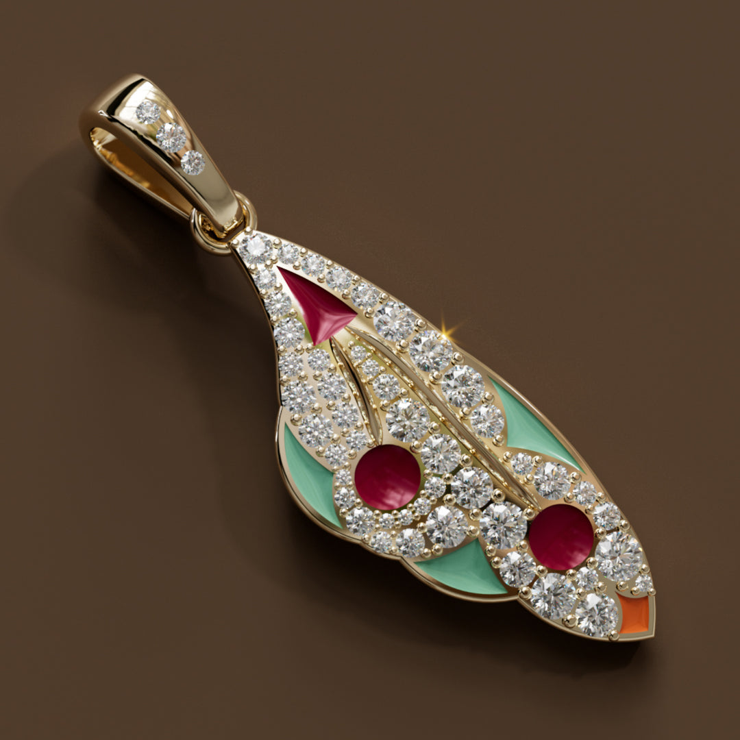 Mariposa Pendant Unique Nature Butterfly Lab Diamond Necklace in Merlot and Malachite