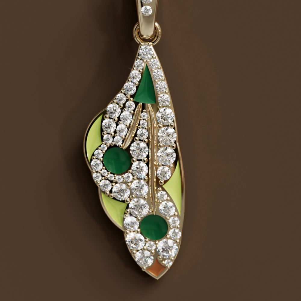 Mariposa Pendant Unique Nature Butterfly Lab Diamond Necklace in Lime & Emerald By Valley Rose