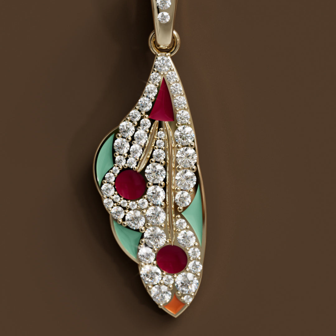 Mariposa Pendant Unique Nature Butterfly Lab Diamond Necklace in Merlot and Malachite