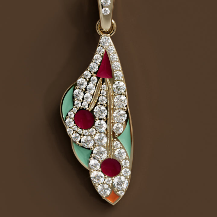 Mariposa Pendant Unique Nature Butterfly Lab Diamond Necklace in Merlot and Malachite