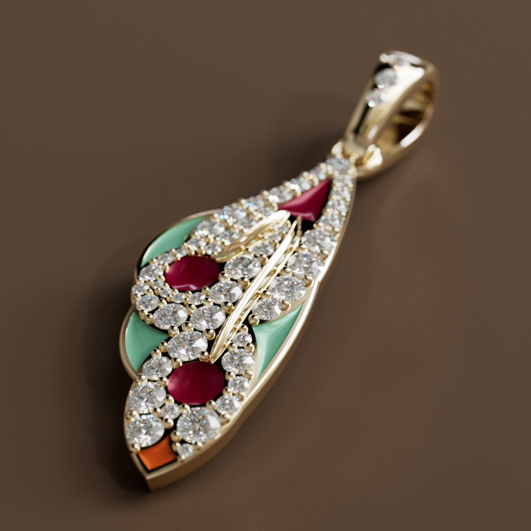 Mariposa Pendant Unique Nature Butterfly Lab Diamond Necklace in Merlot and Malachite