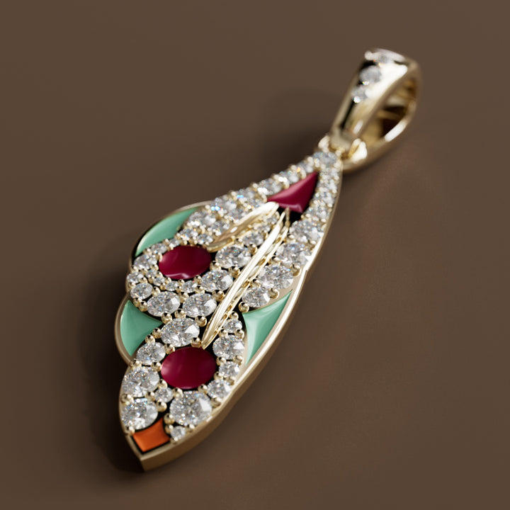 Mariposa Pendant Unique Nature Butterfly Lab Diamond Necklace in Merlot and Malachite