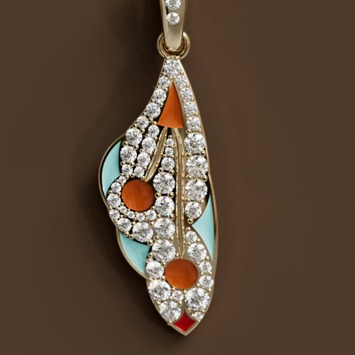 Mariposa Pendant Unique Nature Butterfly Lab Diamond Necklace in Pumpkin & Robin's Egg By Valley Rose