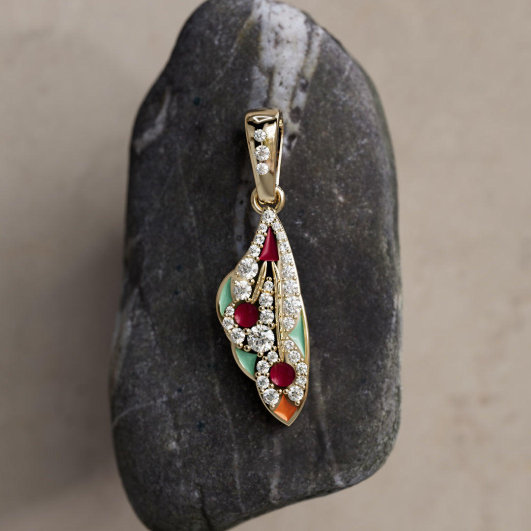 Collier pendentif Mini Mariposa unique nature papillon en Merlot et Malachite