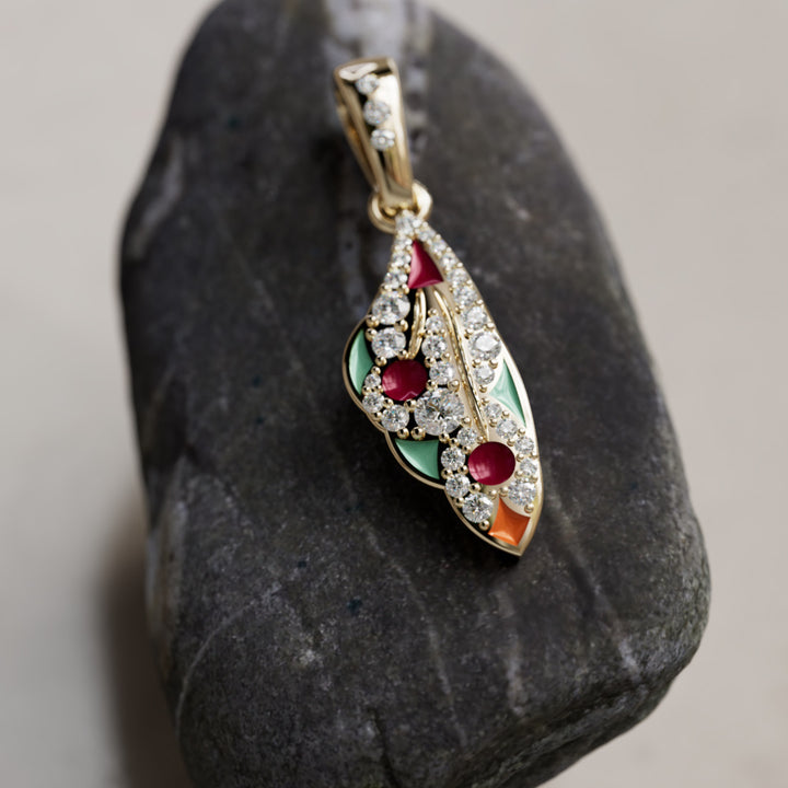 Collier pendentif Mini Mariposa unique nature papillon en Merlot et Malachite