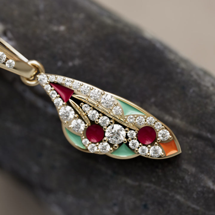 Collier pendentif Mini Mariposa unique nature papillon en Merlot et Malachite