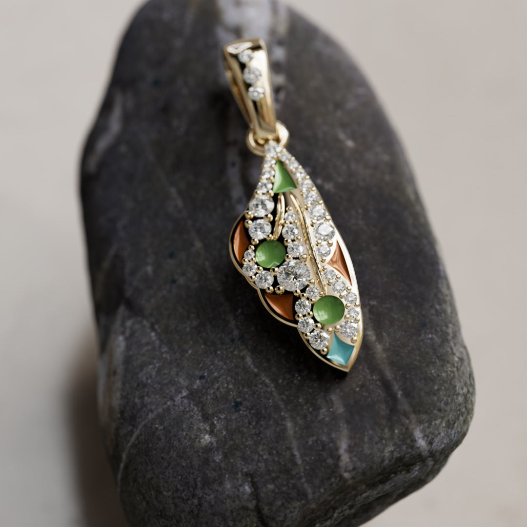 Mini Mariposa Pendant Unique Nature Butterfly Necklace in Pistachio and Caramel