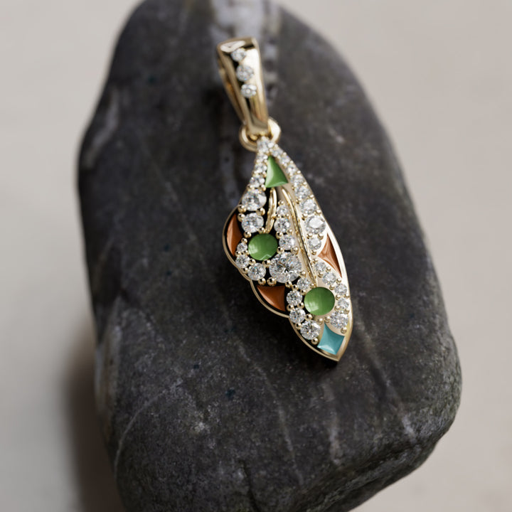 Mini Mariposa Pendant Unique Nature Butterfly Necklace in Pistachio and Caramel
