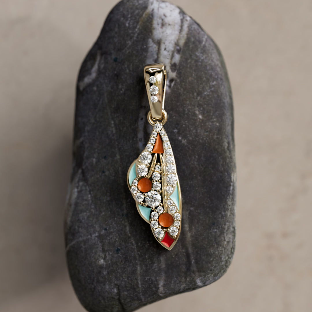 Collier pendentif Mini Mariposa unique nature papillon en citrouille et œuf de merle