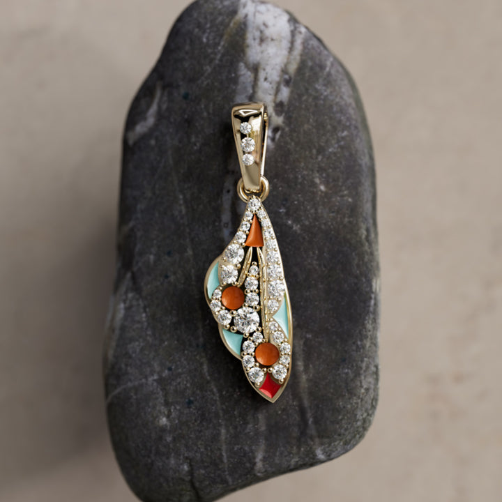 Collier pendentif Mini Mariposa unique nature papillon en citrouille et œuf de merle