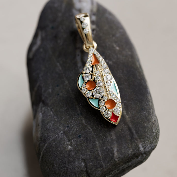 Collier pendentif Mini Mariposa unique nature papillon en citrouille et œuf de merle