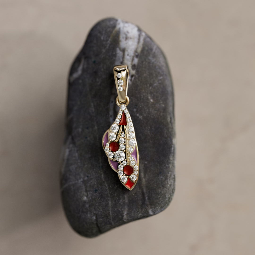 Mini Mariposa Pendant Unique Nature Butterfly Necklace in Rhubarb