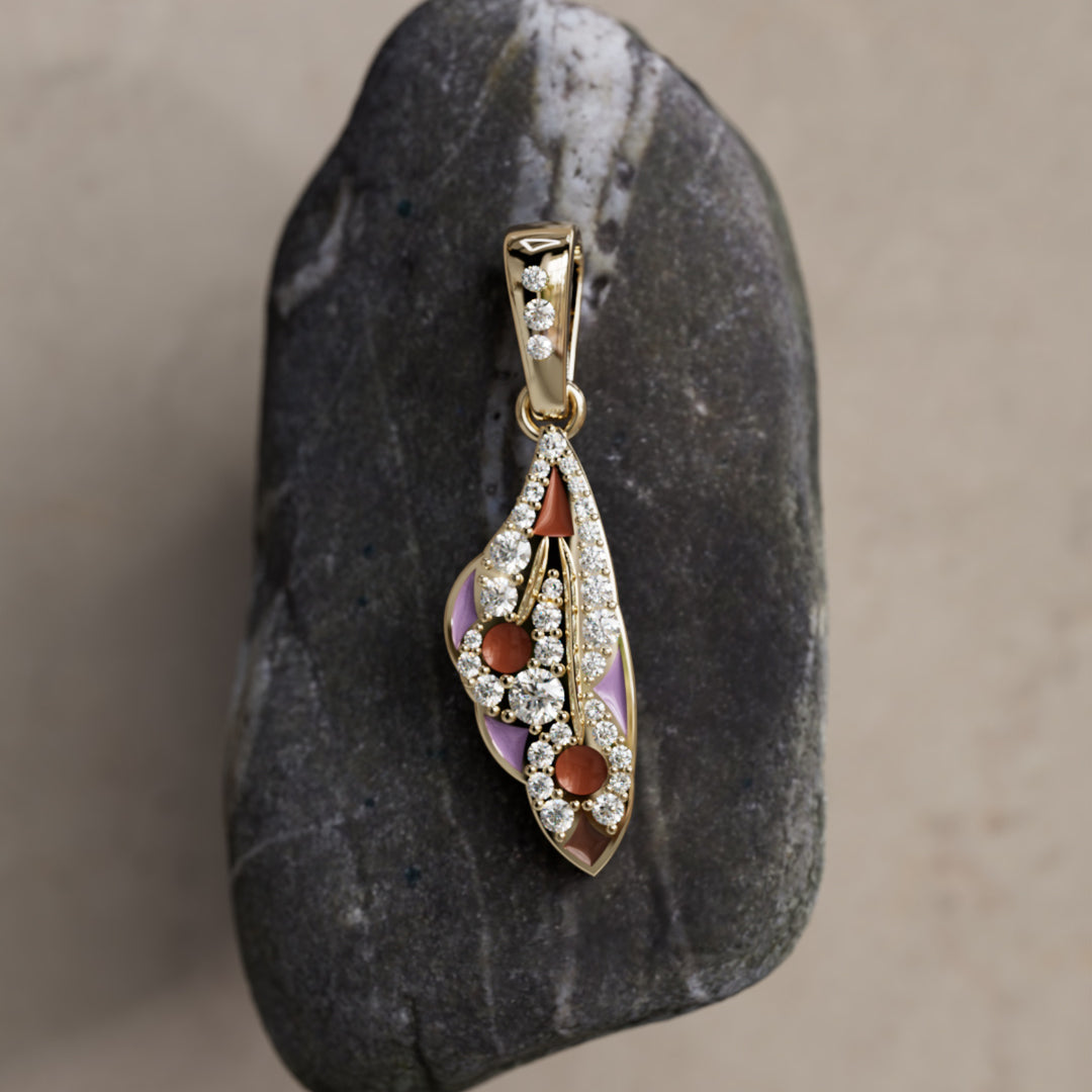 Mariposa Pendant Unique Nature Butterfly Lab Diamond Necklace in Lilac & Sienna