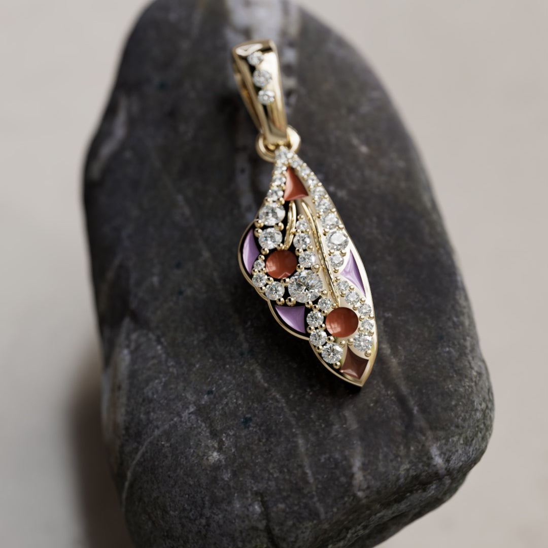 Mariposa Pendant Unique Nature Butterfly Lab Diamond Necklace in Lilac & Sienna