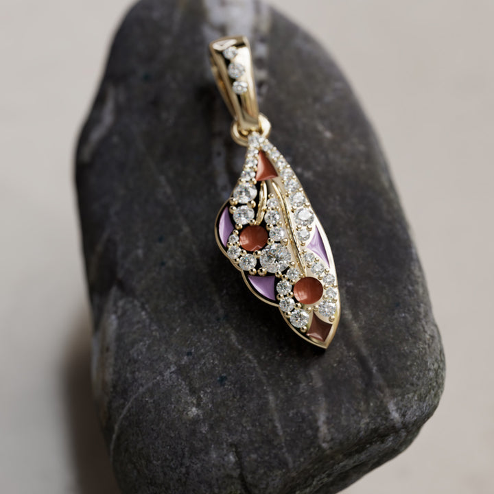 Mariposa Pendant Unique Nature Butterfly Lab Diamond Necklace in Lilac & Sienna