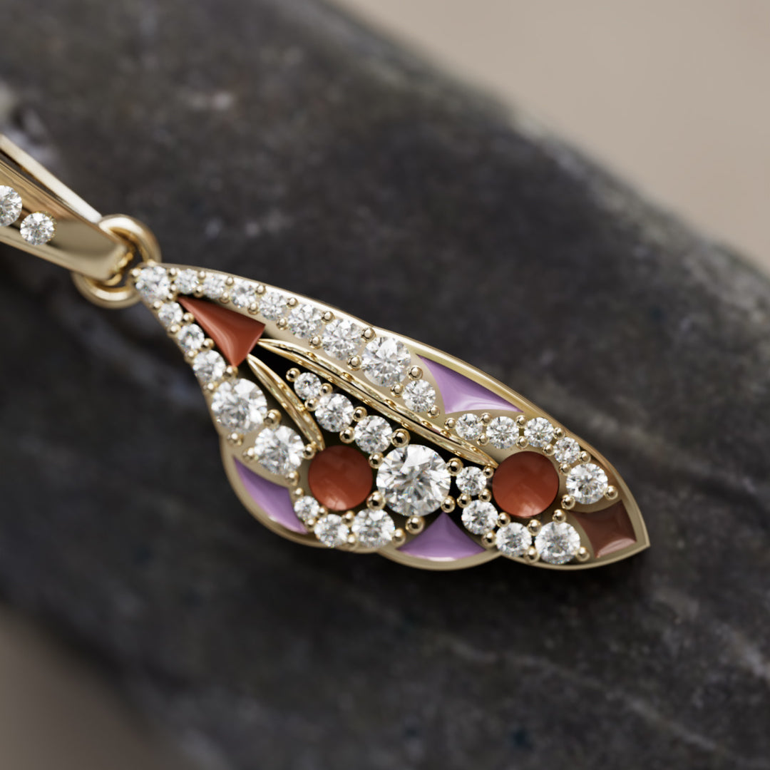 Mariposa Pendant Unique Nature Butterfly Lab Diamond Necklace in Lilac & Sienna