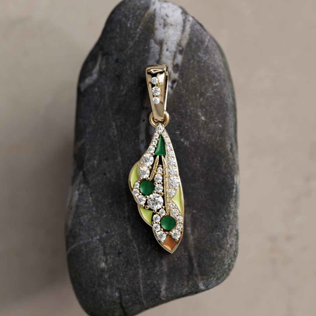Mariposa Pendant Unique Nature Butterfly Lab Diamond Necklace in Lime & Emerald