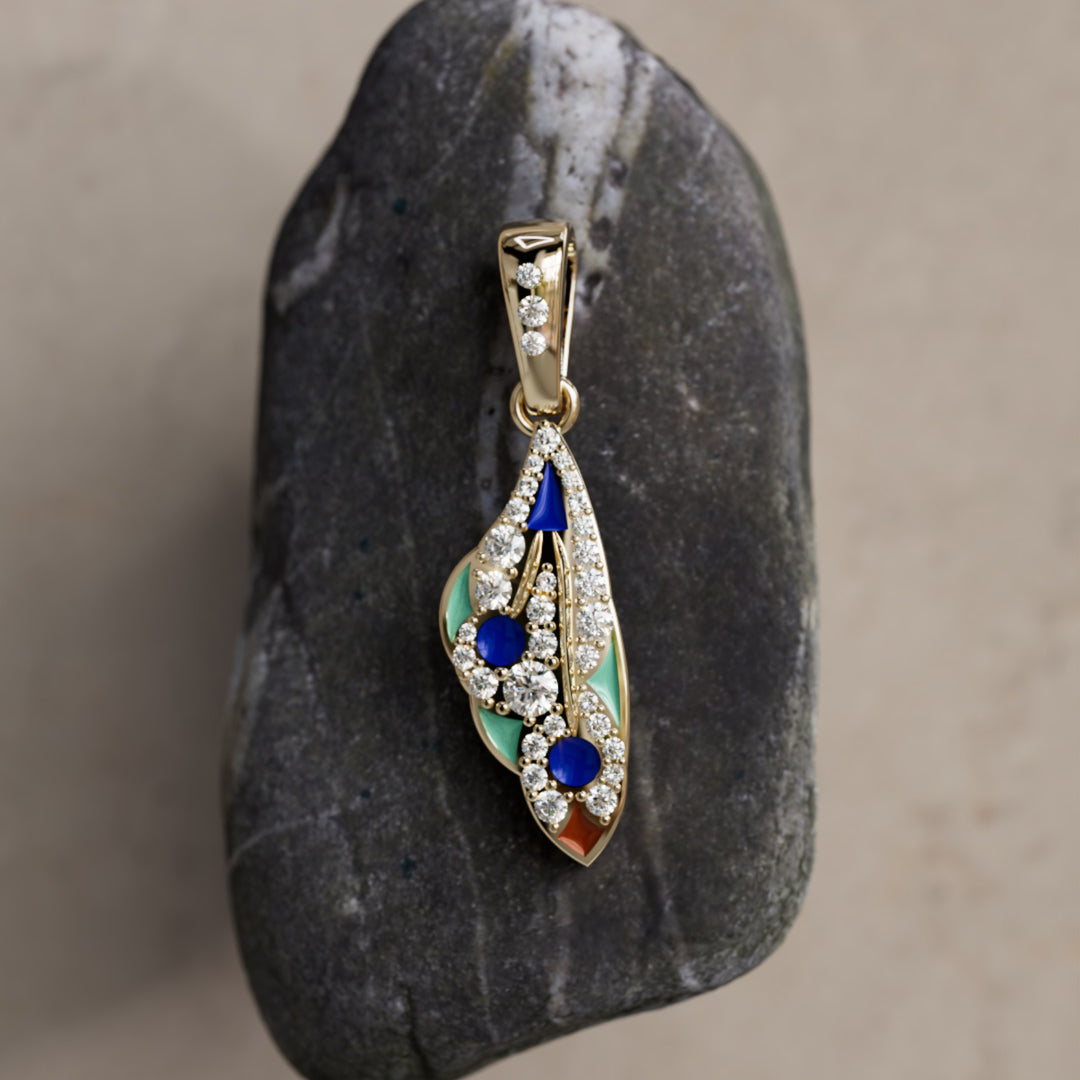 Mariposa Pendant Unique Nature Butterfly Lab Diamond Necklace in Morpho Blue