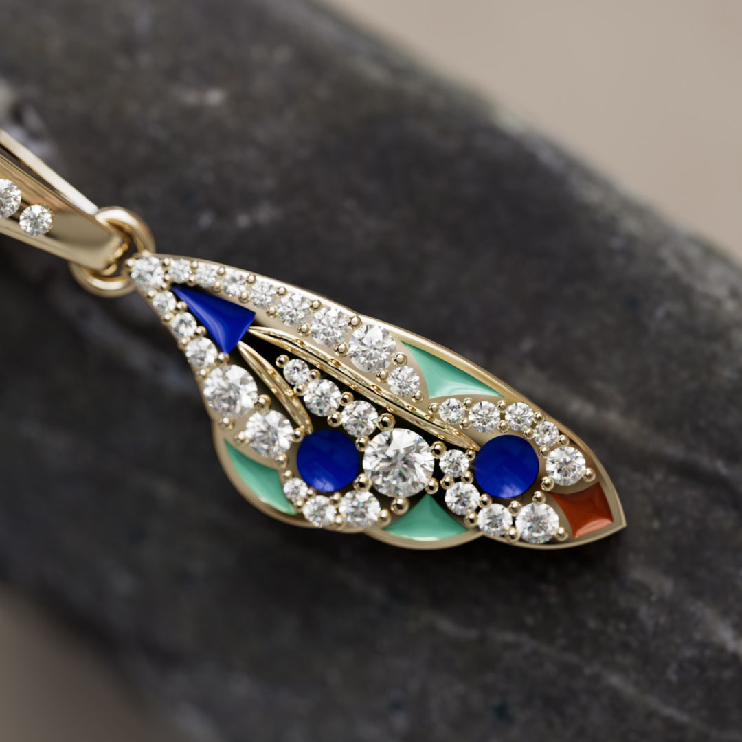 Mariposa Pendant Unique Nature Butterfly Lab Diamond Necklace in Morpho Blue