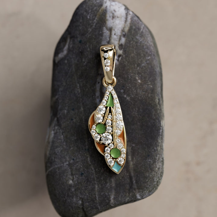 Mariposa Pendant Unique Nature Butterfly Lab Diamond Necklace in Pistachio and Caramel