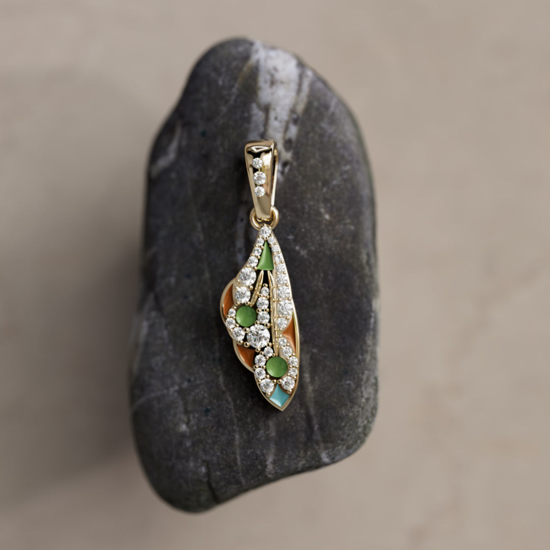 Mariposa Pendant Unique Nature Butterfly Lab Diamond Necklace in Pistachio and Caramel