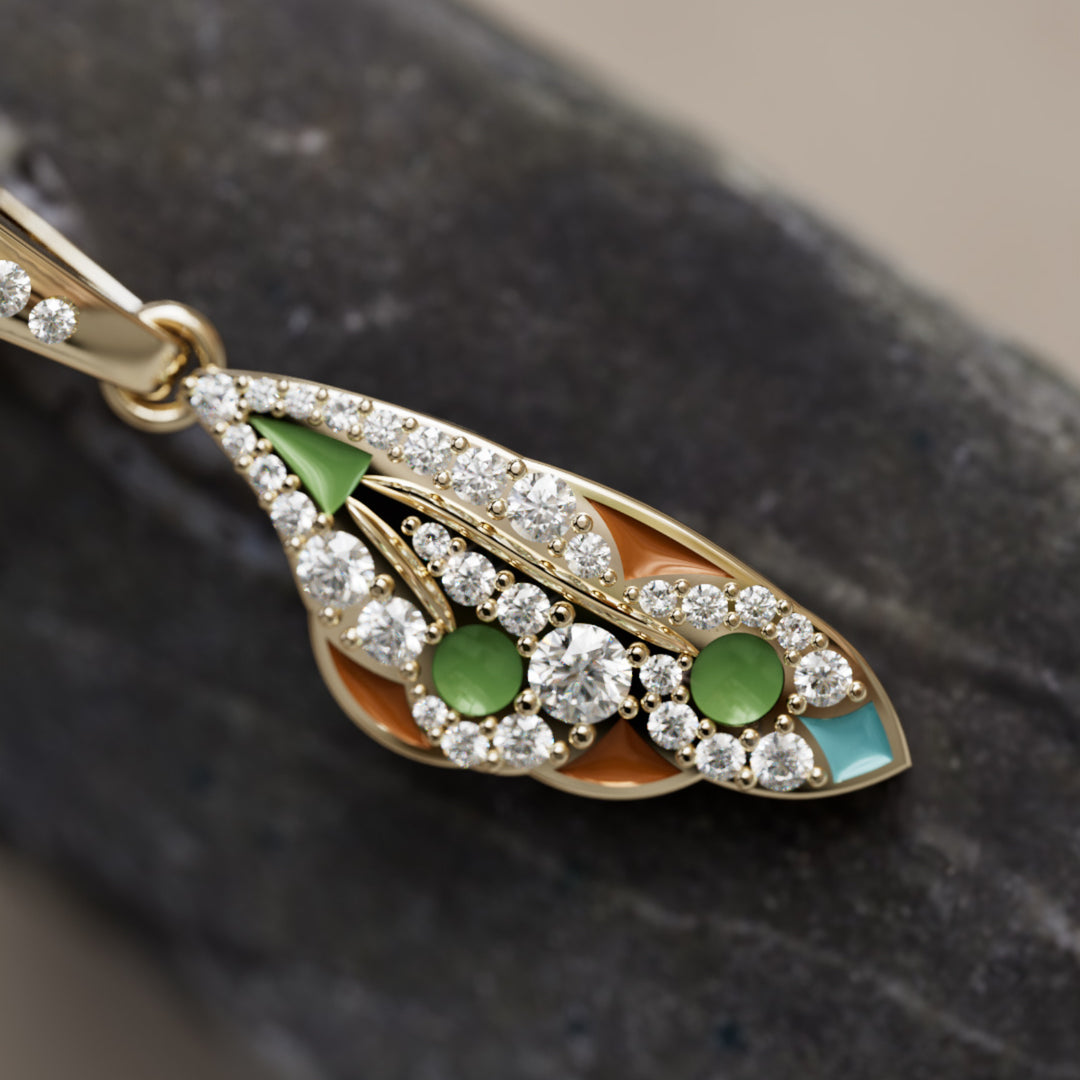 Mariposa Pendant Unique Nature Butterfly Lab Diamond Necklace in Pistachio and Caramel