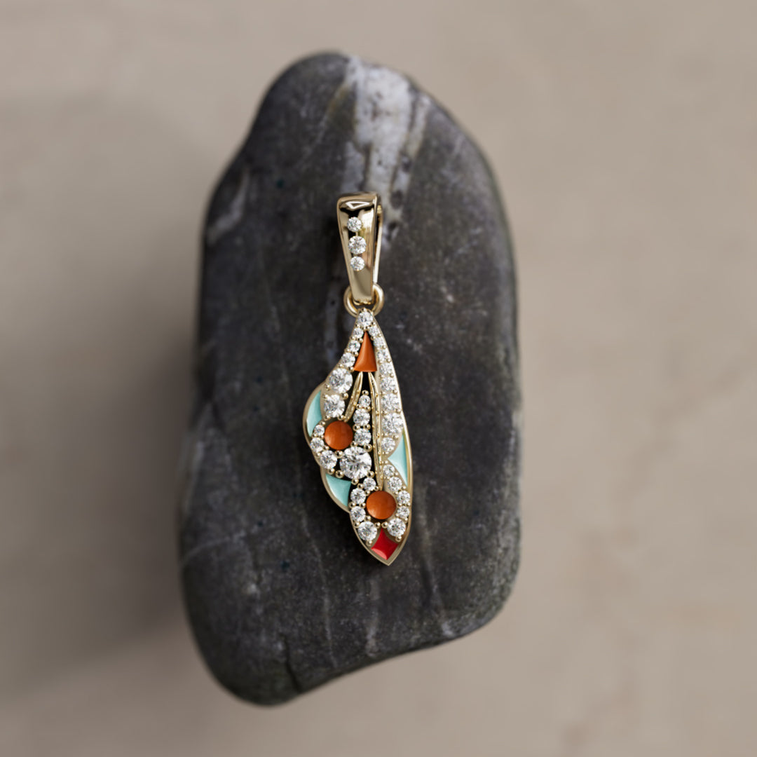 Mariposa Pendant Unique Nature Butterfly Lab Diamond Necklace in Pumpkin & Robin's Egg