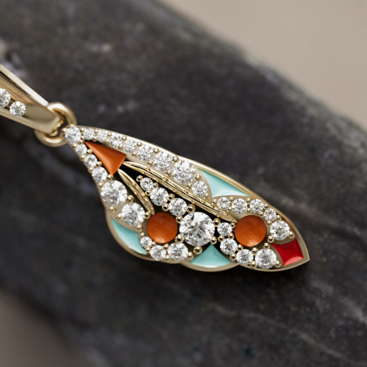 Mariposa Pendant Unique Nature Butterfly Lab Diamond Necklace in Pumpkin & Robin's Egg