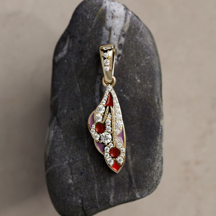 Mariposa Pendant Unique Nature Butterfly Lab Diamond Necklace in Rhubarb