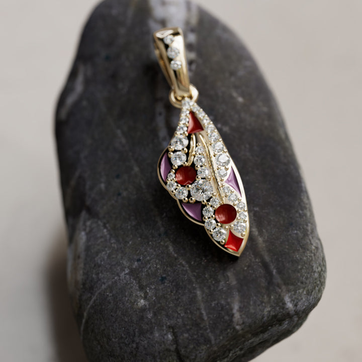 Mariposa Pendant Unique Nature Butterfly Lab Diamond Necklace in Rhubarb