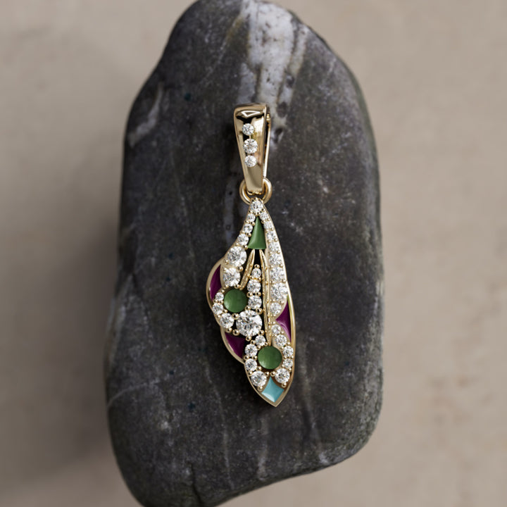 Mariposa Pendant Unique Nature Butterfly Lab Diamond Necklace in Sage & Plum