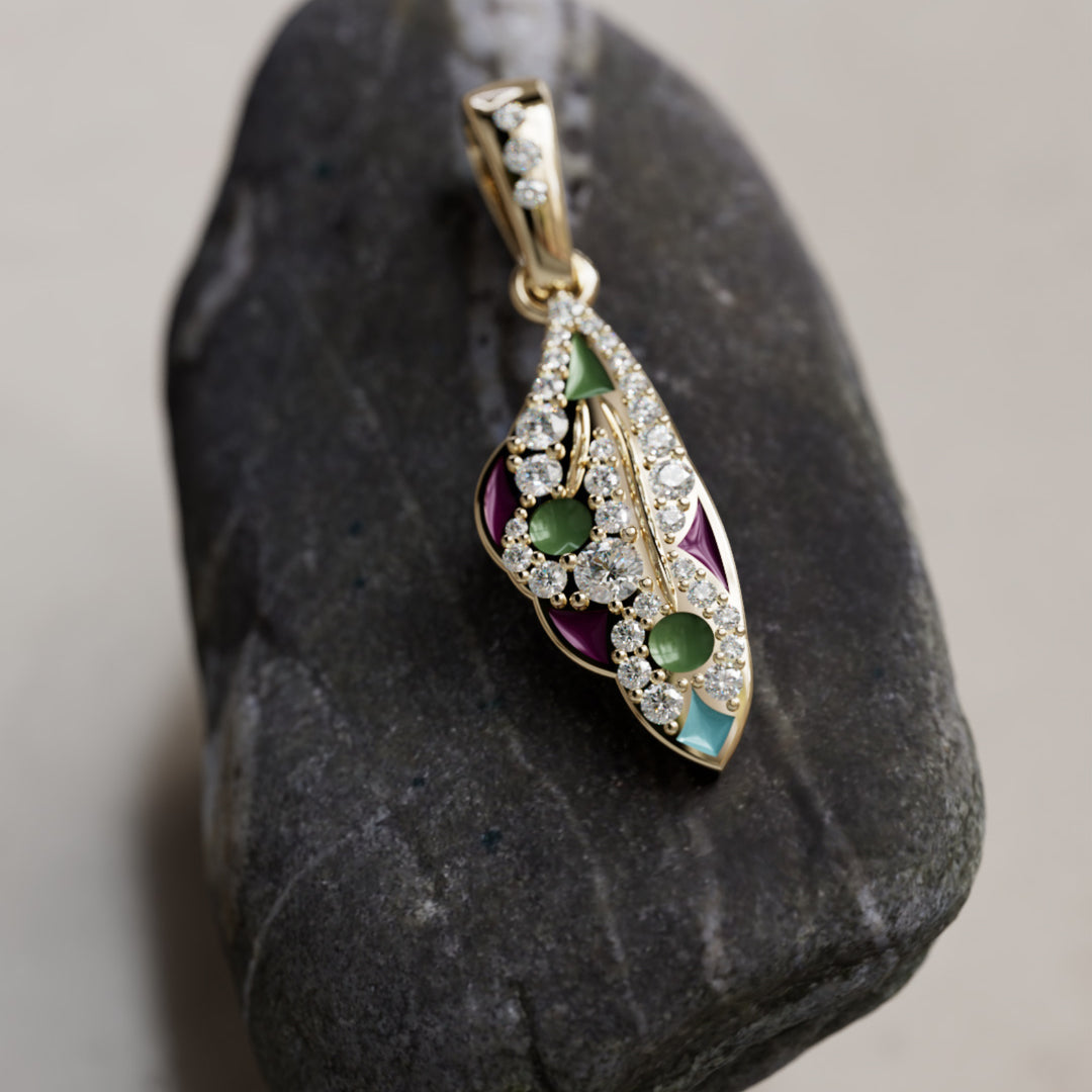 Mariposa Pendant Unique Nature Butterfly Lab Diamond Necklace in Sage & Plum