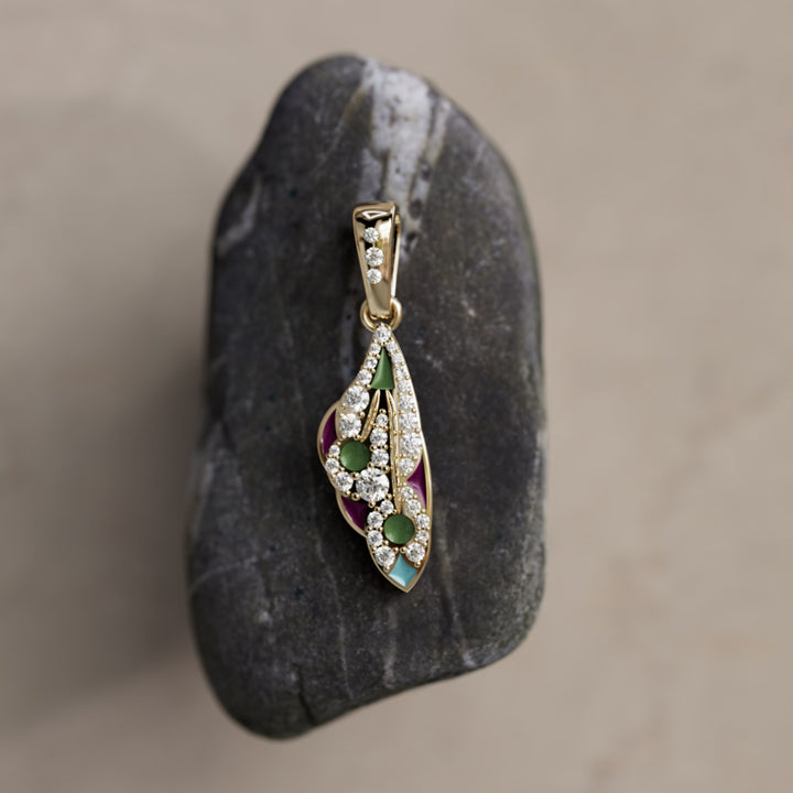 Mariposa Pendant Unique Nature Butterfly Lab Diamond Necklace in Sage & Plum