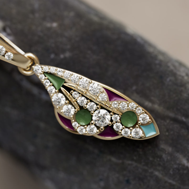 Mariposa Pendant Unique Nature Butterfly Lab Diamond Necklace in Sage & Plum