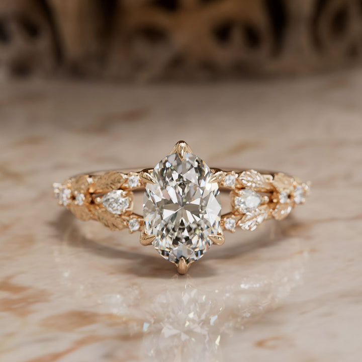 Nyneve Oval Lab Diamond Nature Engagement Ring