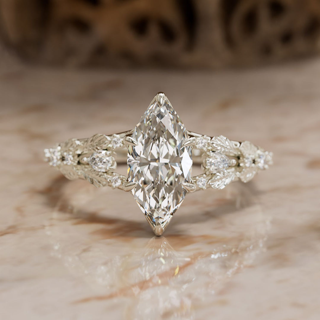 Nyneve Marquise Lab Diamond Nature Engagement Ring
