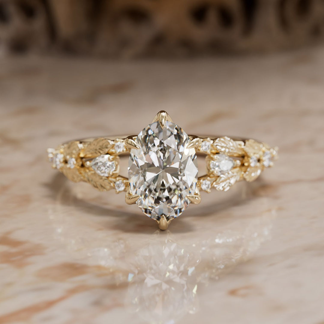 Nyneve Oval Lab Diamond Nature Engagement Ring