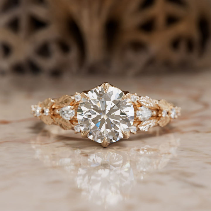 Nyneve Round Lab Diamond Nature Engagement Ring