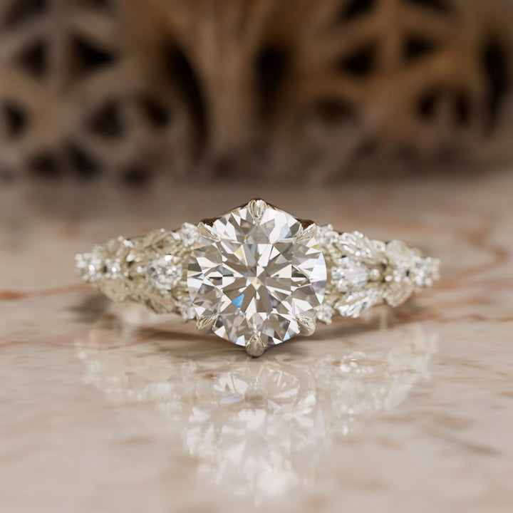 Nyneve Round Lab Diamond Nature Engagement Ring
