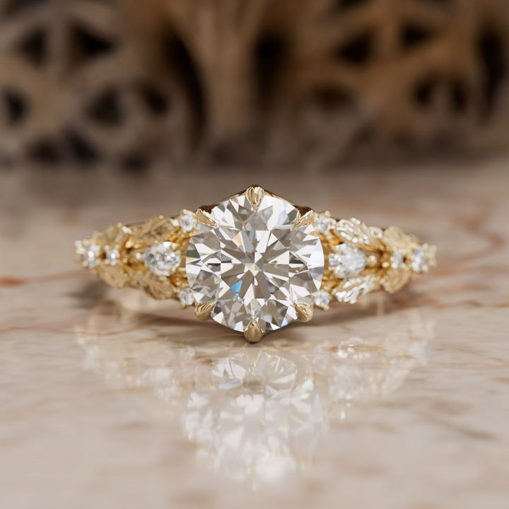 Nyneve Round Lab Diamond Nature Engagement Ring