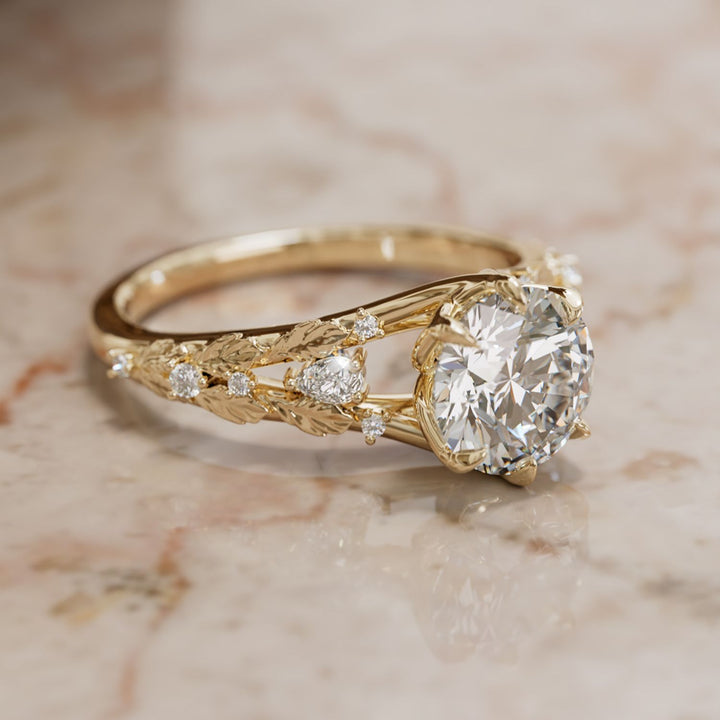 Nyneve Round Lab Diamond Nature Engagement Ring