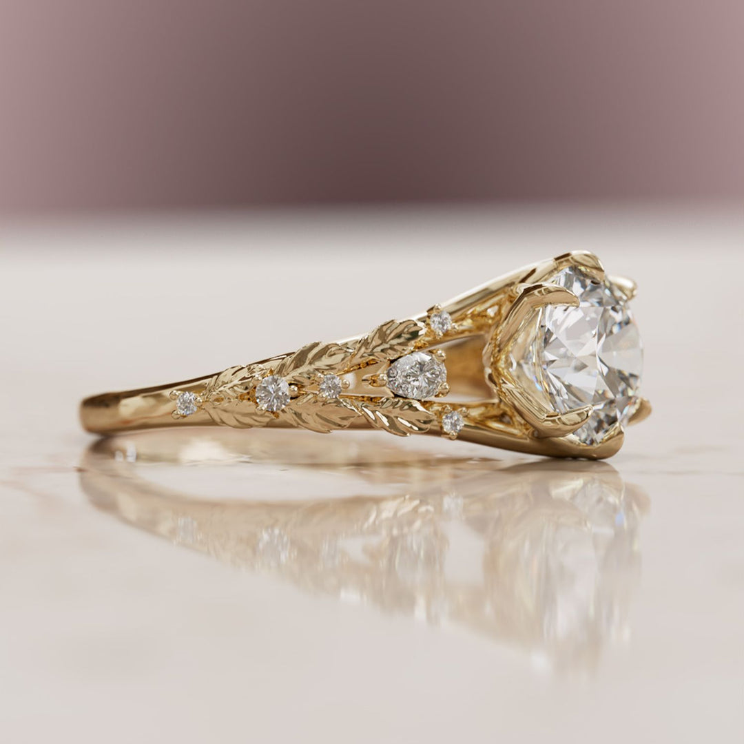 Nyneve Round Lab Diamond Nature Engagement Ring