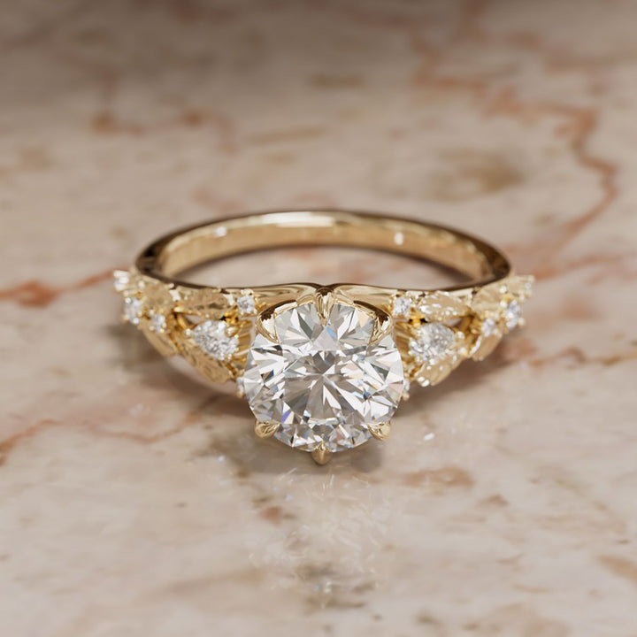 Nyneve Round Lab Diamond Nature Engagement Ring