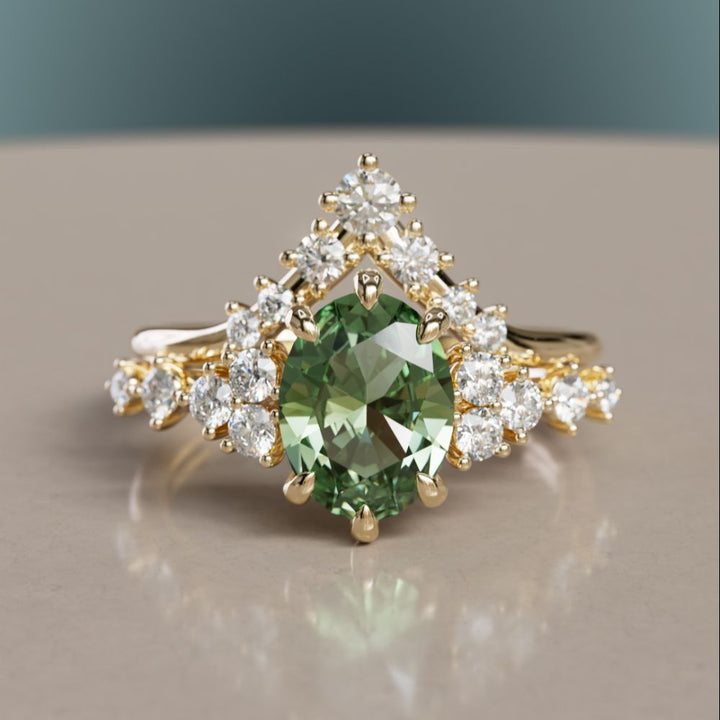 Ariana V Shape Lab Diamond Stacked Wedding Ring