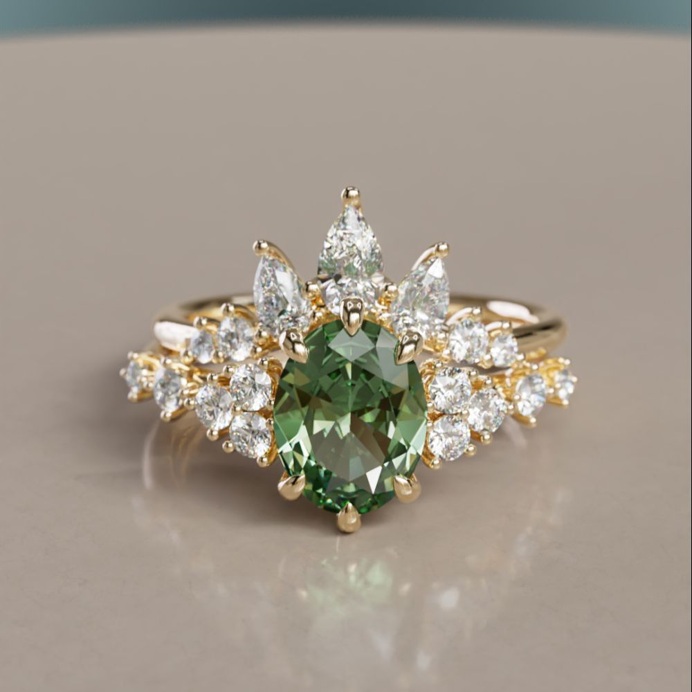 Astrea Pear Diamond Crown Stacked Diamond  Wedding Ring
