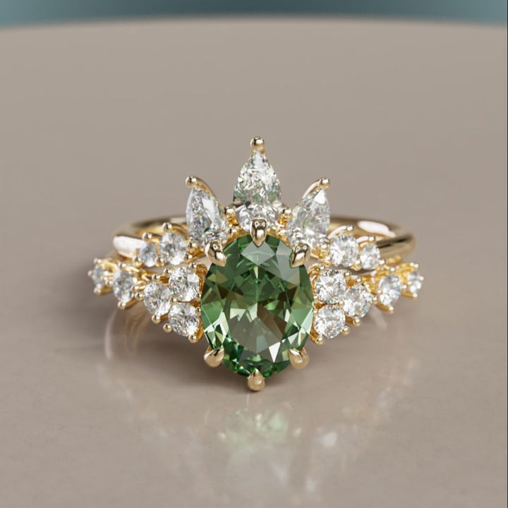 Astrea Pear Diamond Crown Stacked Diamond  Wedding Ring