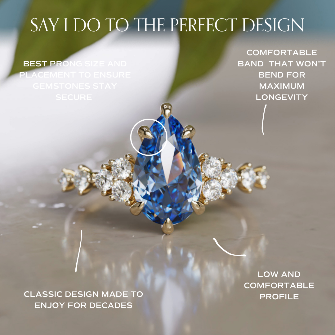 Bague de fiançailles unique Olivia Pear saphir bleu inspirée de la nature (monture seulement)