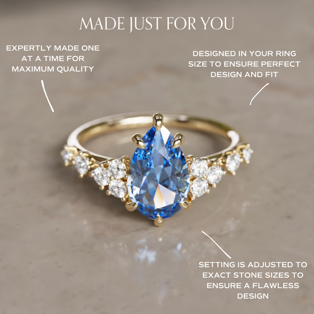 Bague de fiançailles unique Olivia Pear saphir bleu inspirée de la nature (monture seulement)
